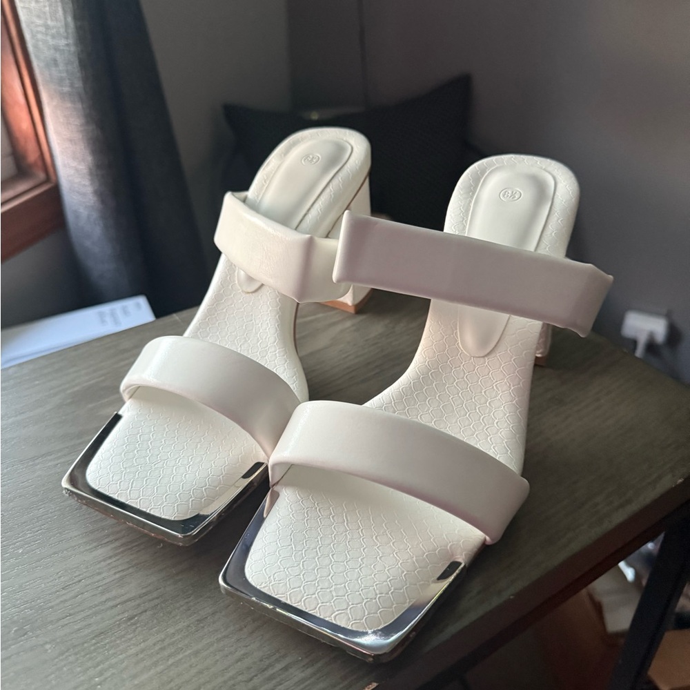 Stylewe Womens White Kitten Heels for Women Heeled Sandal Mules